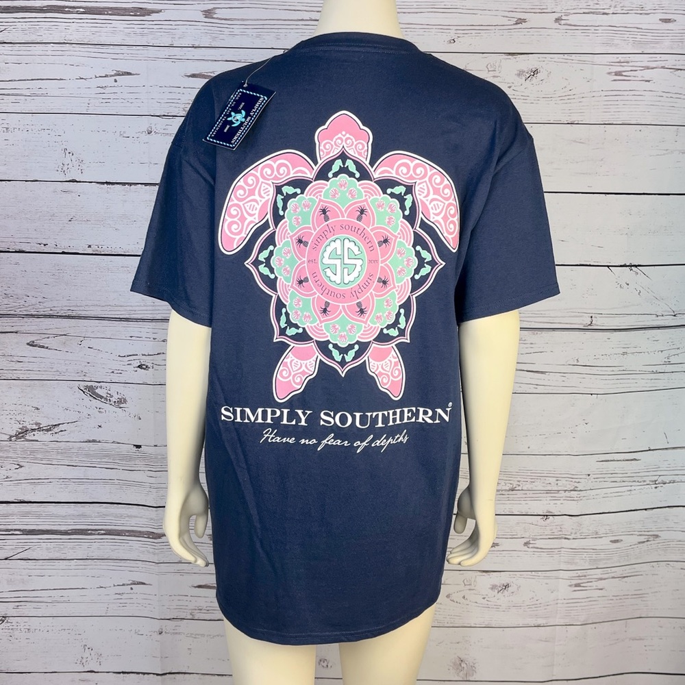 🆕 NWT Simply Southern Turtle Navy T-Shirt Short Sleeve Size Large